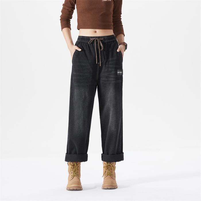 

Ретро джинсы мужские осенне-зимние прямые свободные широкие американские уличные универсальные повседневные длинные брюки для мужчин 4XL чёрный