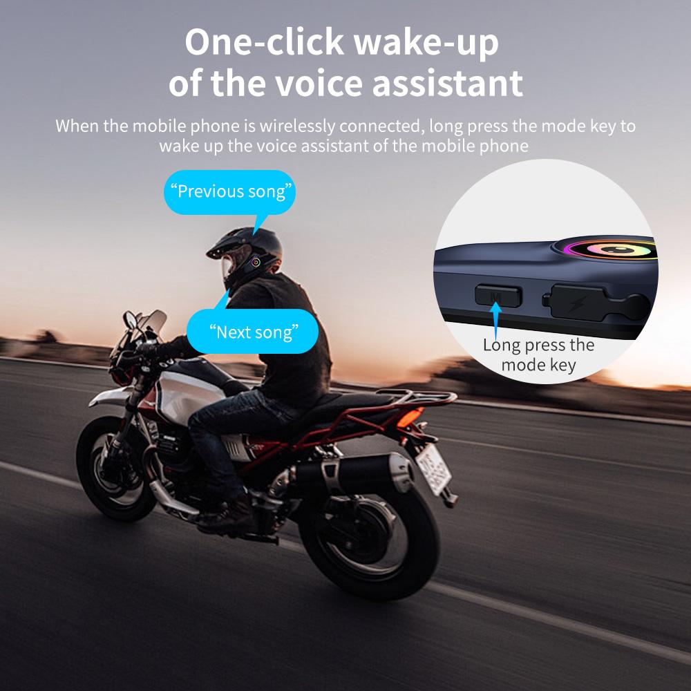 Motorcycle Helmet Bluetooth Intercom with 30H Battery Life and RGB Safety Light