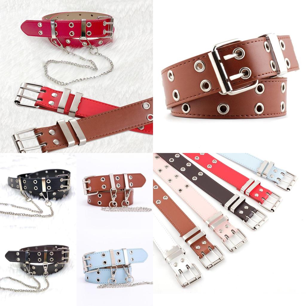 Chic Faux Leather Belt For Casual Denim With Unique Chain Accents Available In Various Fashionable Colors