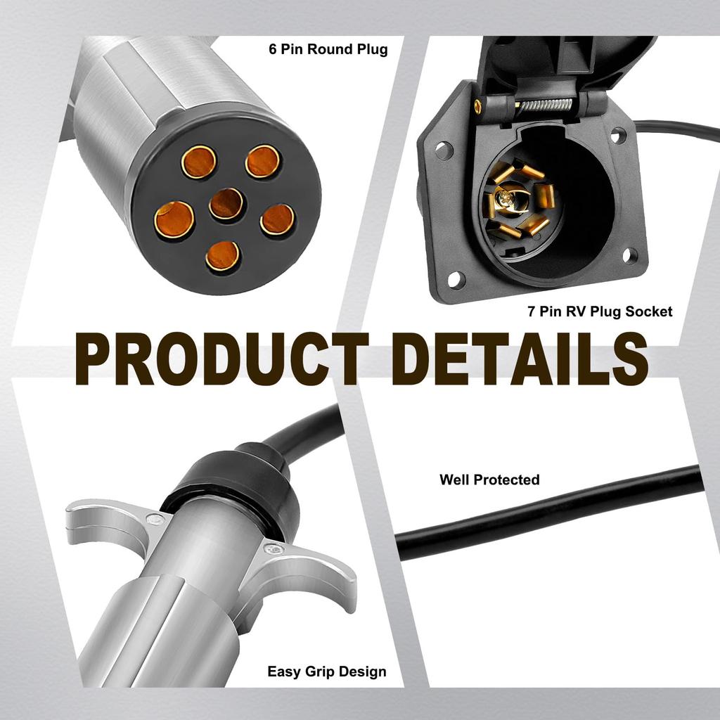 Agrieyes Premium 7 Pin to 6 Pin Trailer Light Adapter 7-Way to 6-Wire RV