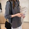 Korean Women's 2024 Spring Autumn New Splicing Polo Collar Button Pocket Fashion Solid Loose Casual Long Sleeve Blouses Shirts