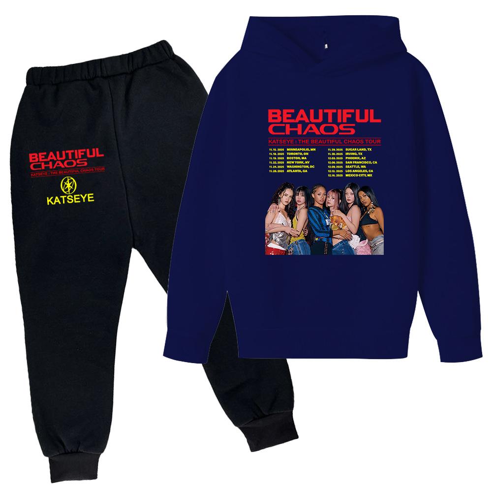 Plush Long Sleeved Pants Loose Pullover Hoodie Set For Children