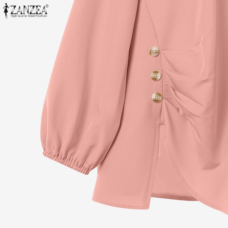 ZANZEA Blusa de Manga Larga para Mujer y Pantalones de Pierna Ancha Conjuntos Casuales de Dos Piezas