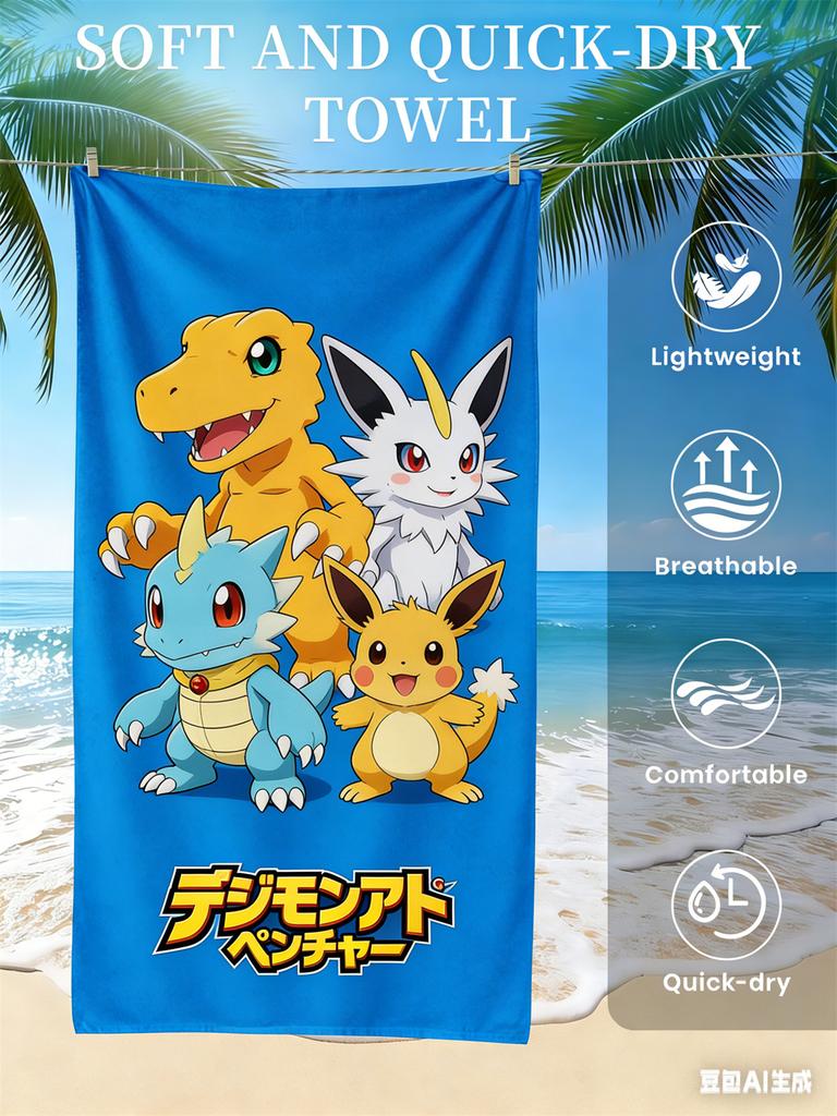 Digimon Beach Towel, Anime Fan Favorite Character Print Quick-Dry Towel for Beach, Pool, Summer Vacations and Anime Enthusiasts