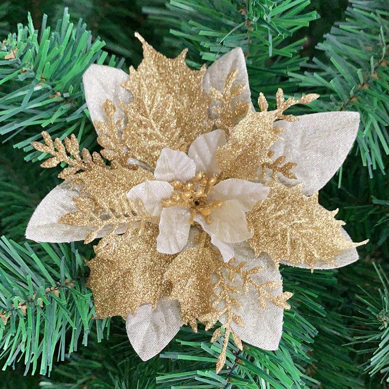 15cm Weihnachtsbaum dekorative Blume Weihnachten Gold Pulver Blume Gold Pulver hohl 3D Blume