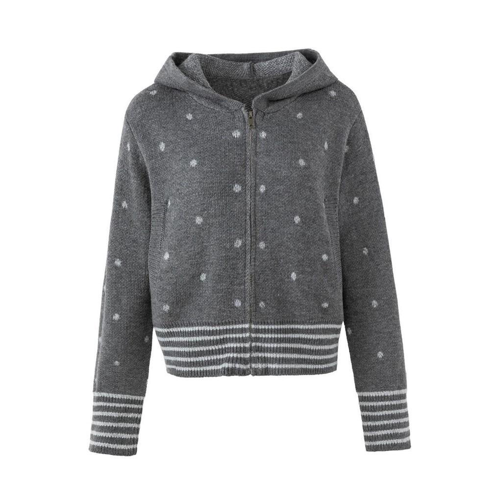 Simple Korean Polka Dot Jacquard Sweater - Women's Autumn/Winter Hooded Knit Top M31