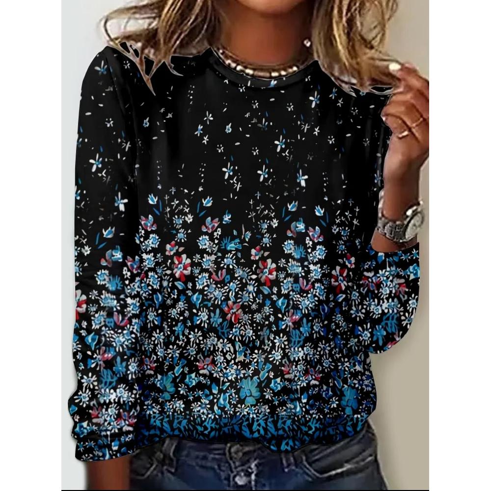 Fashions Tie-Dye Coloured Women's Long Sleeve Tshirt Clothing O-Neck In Autumn Tops Flowers Print T-Shirts 2024 Hot New Arrivals