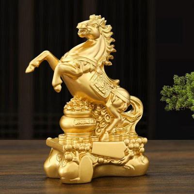Golden Feng Shui Horse Sculpture 2026 Zodiac Horse Statue Chinese New Year Zodiac Blessing Souvenir for Home Office Tabletop Decor