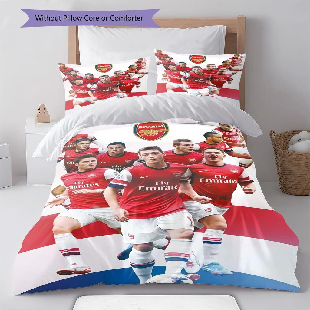 Arsenal F.C Pattern Bedding Quilt Set Quilt Cover Pillowcase Home Decoration Birthday Gift (1 * duvet cover + 2 * pillowcase, without core)