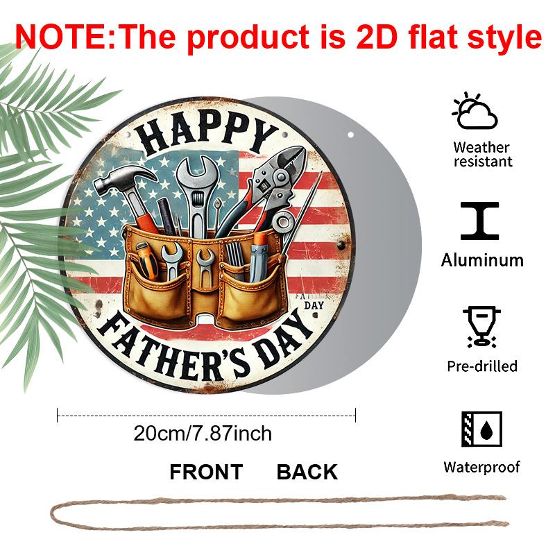 2D Flat, 1pc Vintage Father's Day Metal Aluminum Sign - "Happy Father's Day" with Tool Bucket & American Flag Design, Ideal Wall Decor for Home, Bar