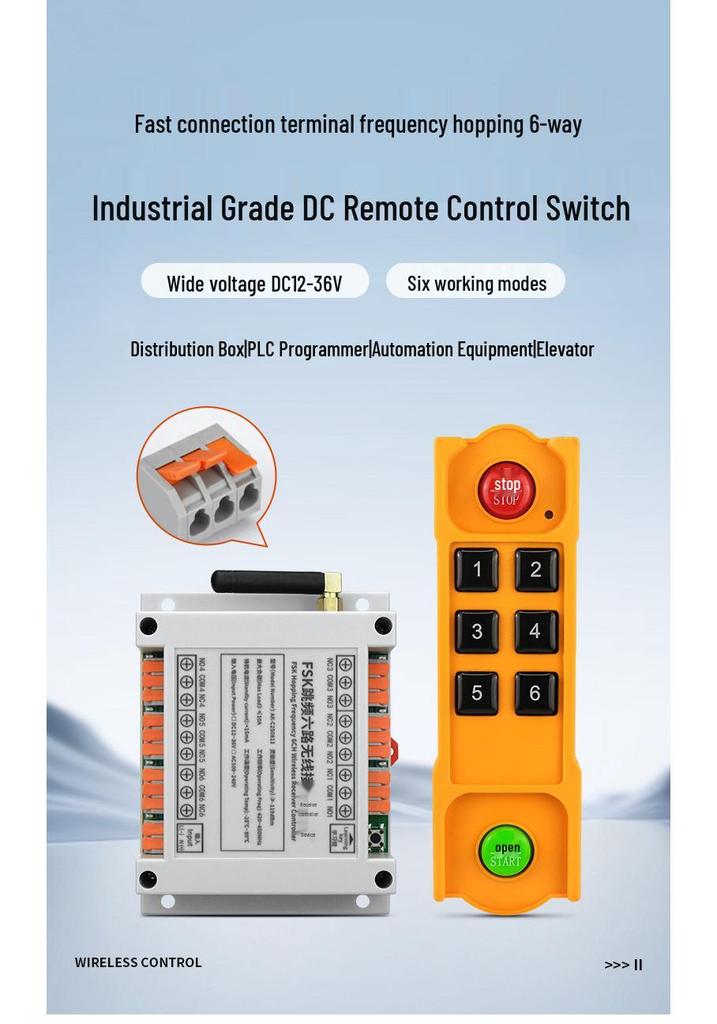DC 12V-36V FSK Frequency Hopping 6-Channel Wireless Remote Motor Gate Controller
