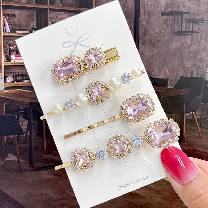 Fashion Shiny Luxury Full Crystal Pearl Women Barrettes Waterdrop Hair Clip Hairgrips Geometric Hair Accessories Korean Headwear