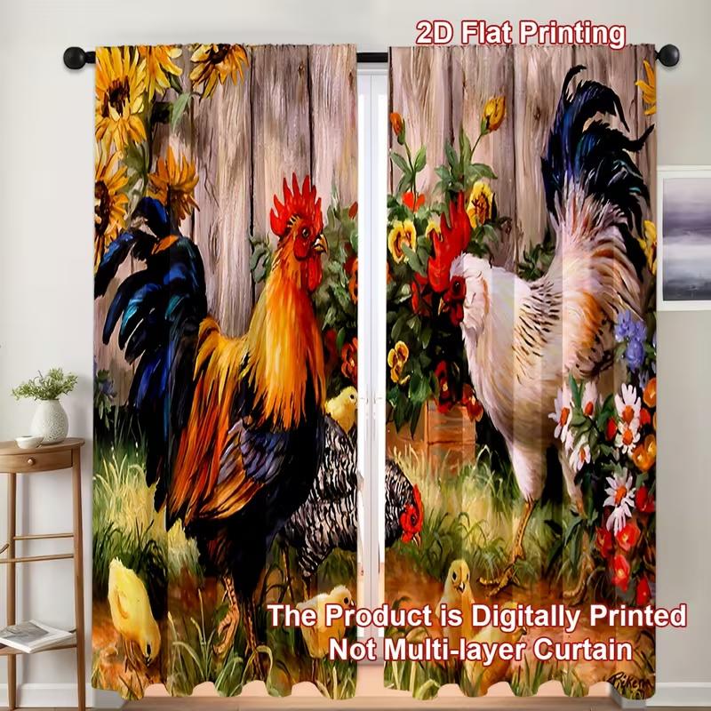 Set Of 2 Farm Rooster Print Curtains Suitable Bedroom Living Room Kitchen Decoration Home Window Curtain For Great Made Polyester