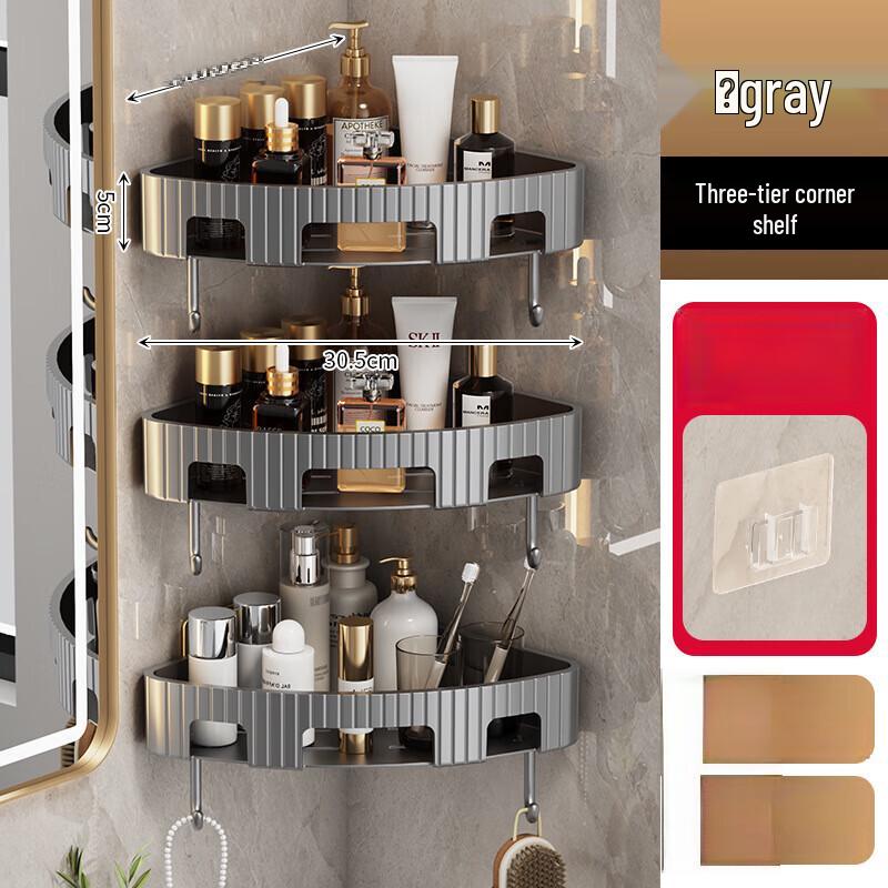 Grey 3-Tier Bathroom Corner Storage Rack