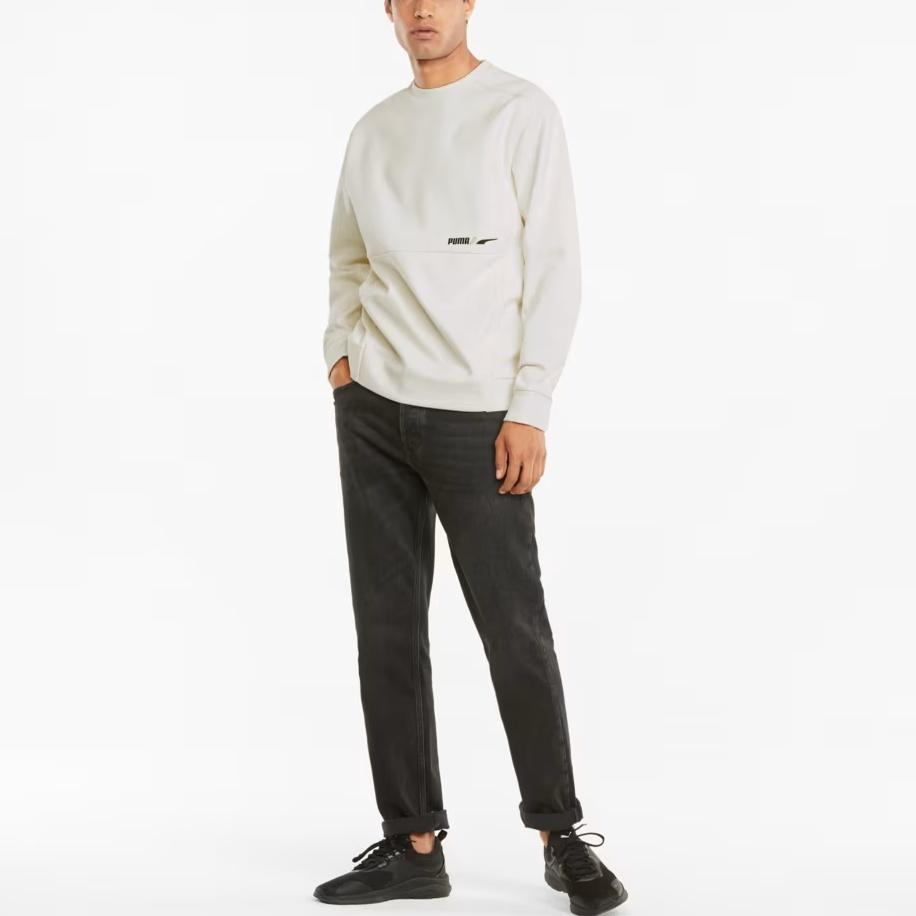 Men's PUMA Winterized Crew Logo Solid Color Fleece Lined Sports Knit Round Neck Pullover White 846545-73