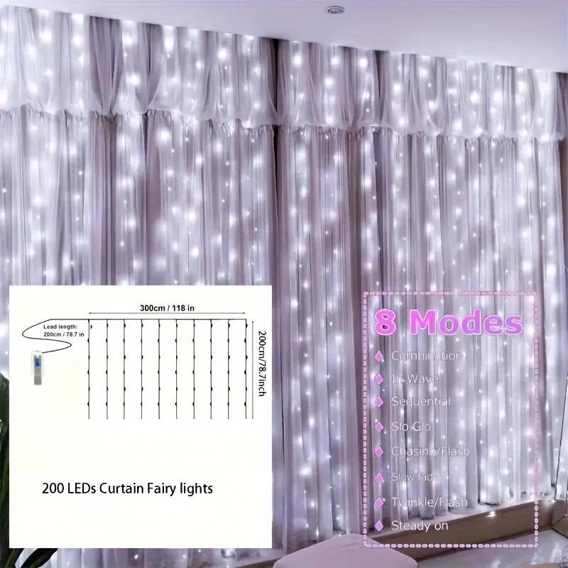 300 LED Fairy Light Curtain USB Remote Control 8 Modes String Lights Christmas Wedding for Bedroom Wedding Party Xmas Decoration