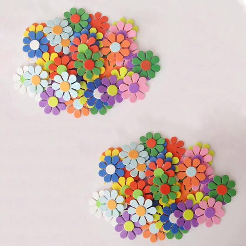 50 Pcs Mixed Foam Stickers Glitter Flower Shape Embellishment For Kids Craft
