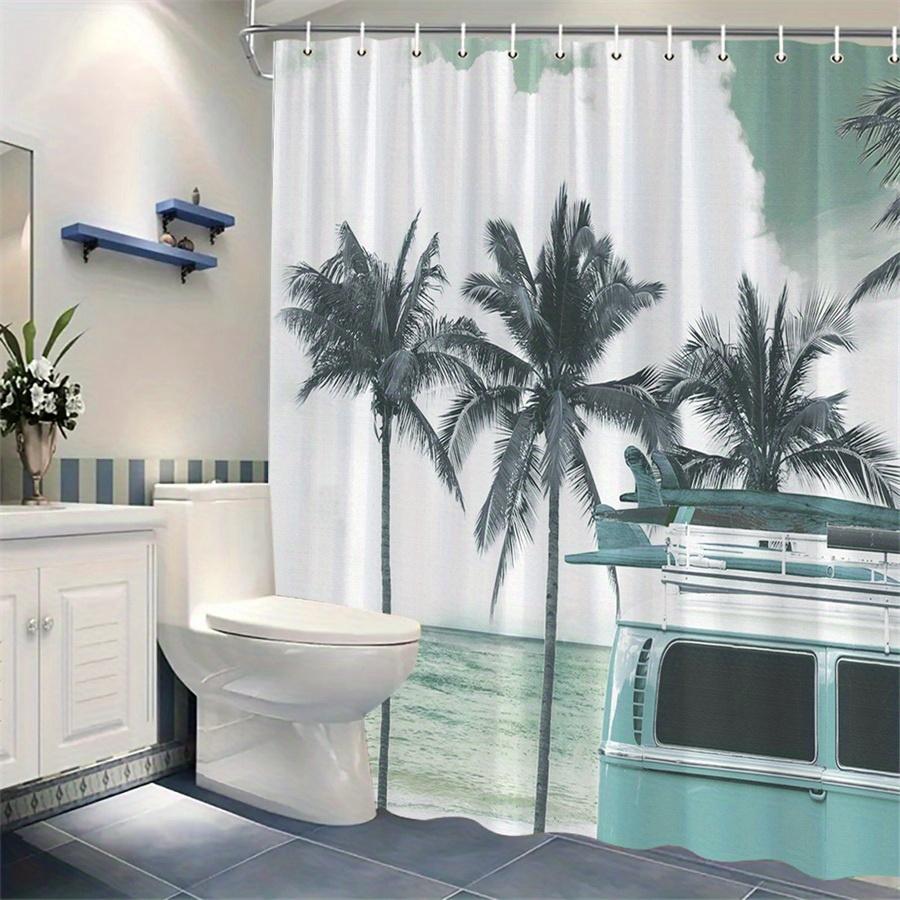 1Pc Vintage Tan Tropical Beach Pattern Shower Curtain, Machine Washable Polyester With Hooks For Bathroom Decoration