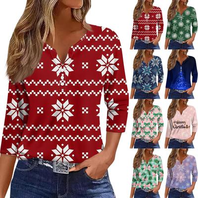 Women's T Shirt Tee Print Button 3/4 Sleeve Daily Weekend Fashion Basic V Neck Regular Top