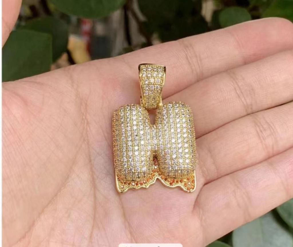 Fashion Women Zircon Bubble Letter Custom Name Necklace Brass Jewelry 14k Gold Plated Bubble Letter Pendent Charms