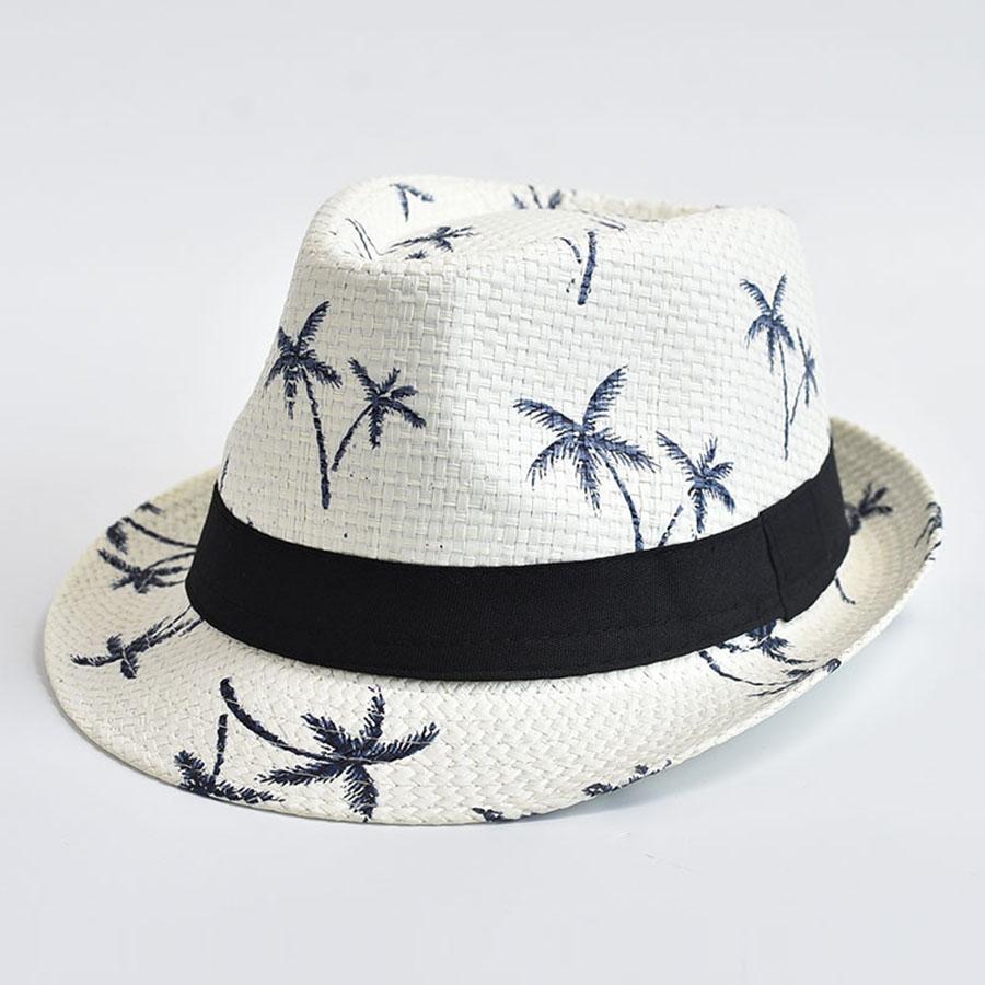 Men Straw Hat Fashion Prints Beach Travel Sun Visors Cap Summer Cool Fedora Hat