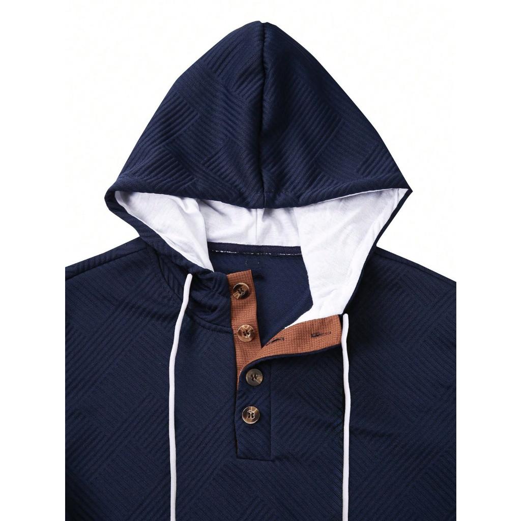 Autumn and Winter Men's Solid Color Jacquard Hooded Sweatshirt, Loose Sports Casual Top, Jacket