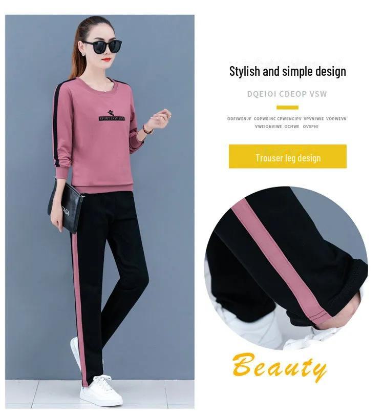 Women's Large Size Spring/Autumn 2025 Stylish Two-Piece Sports Suit - Sweater and Trousers
