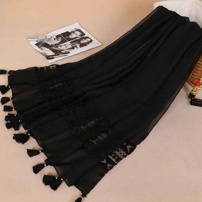 Kvinners blonder frynset skjerf Ensfarget lanyard Muslim Hijab