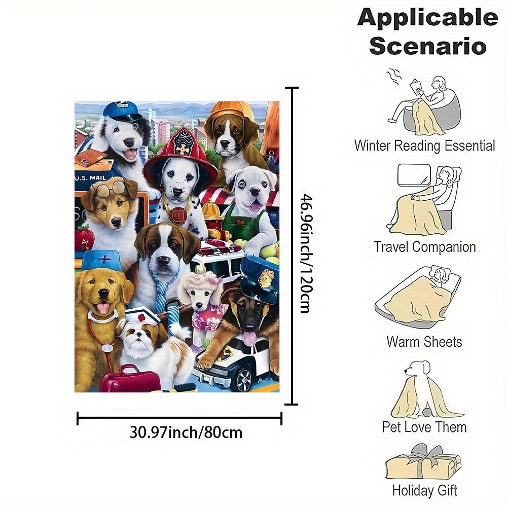 Cartoon Dogs Print Flannel Throw Blanket - Reversible All-Season Soft Polyester, Ideal Gift