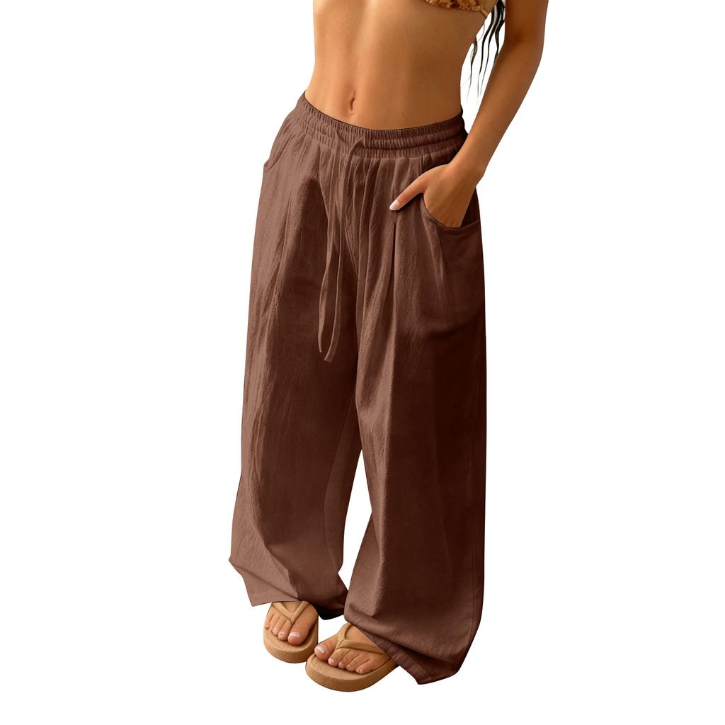 Women's Loose-fitting Wide-leg Pants, Casual Loose-fitting Pants, High-elastic Waistband, Long Pants With Pockets