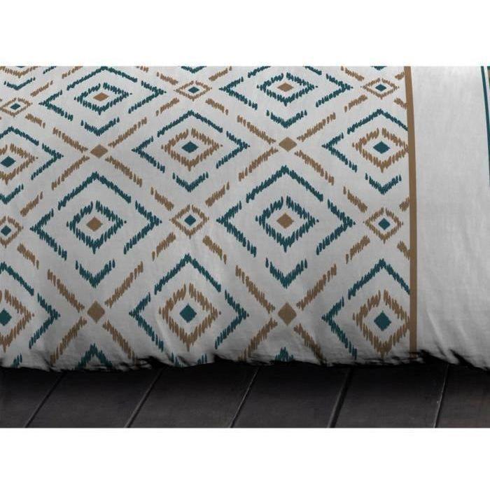 Parure de couette Microfibre ETHNO 220x240cm et 2 taies d'oreillers 63x63cm Bleu Canard