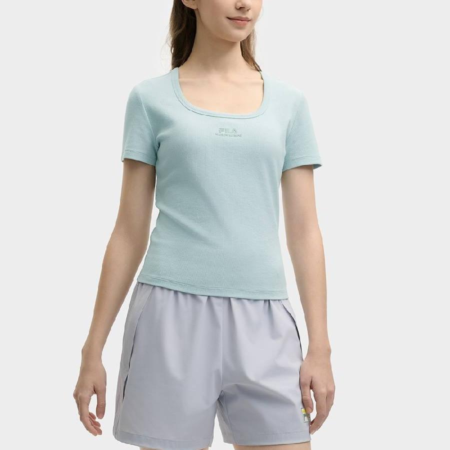 FILA X MAISON KITSUNE Original Fashion Casual Letter Slim Fit Dopamine Short Sleeve T-Shirt Women T-Shirt Fruit-Gray-Green F11W529108F-GN