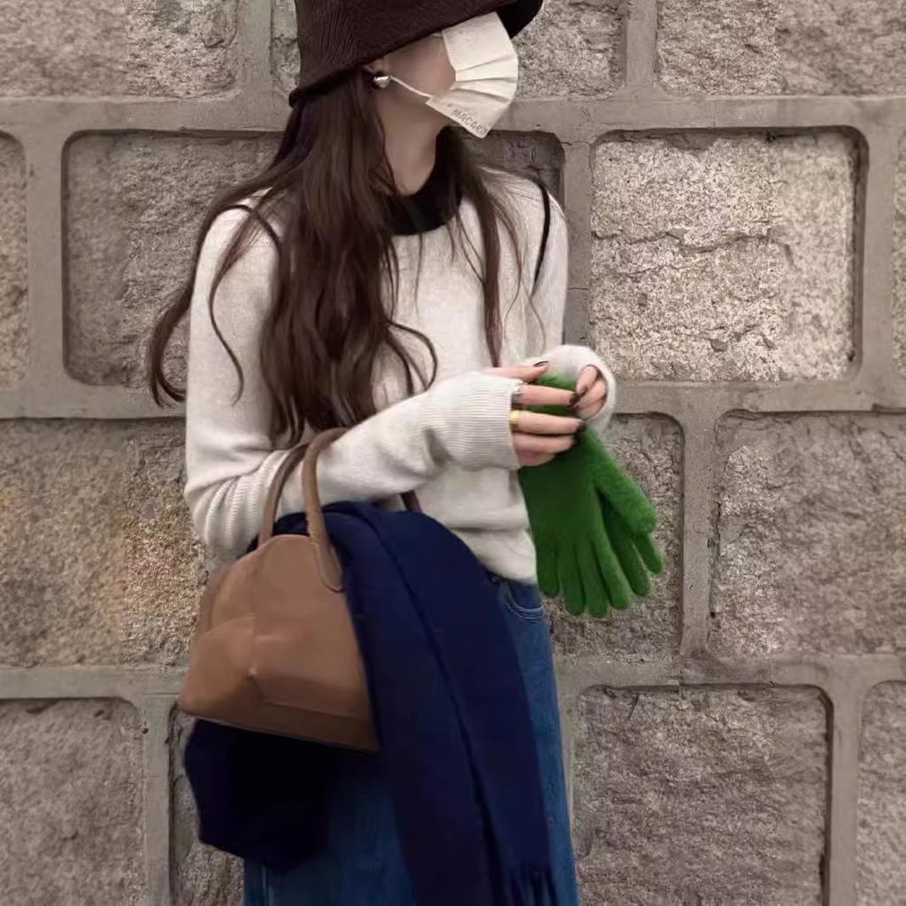 Premium Color Block Round Neck Knit Base Layer Women Early Spring Slim Fit Pullover Sweater Inner Wear Long Sleeve Top