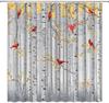 Tree Bird Shower Curtain Rustic Birch Tree Forest Red Bird Yellow Leaves Fall Nature Scenery Plant Bathroom Decor Curtain With