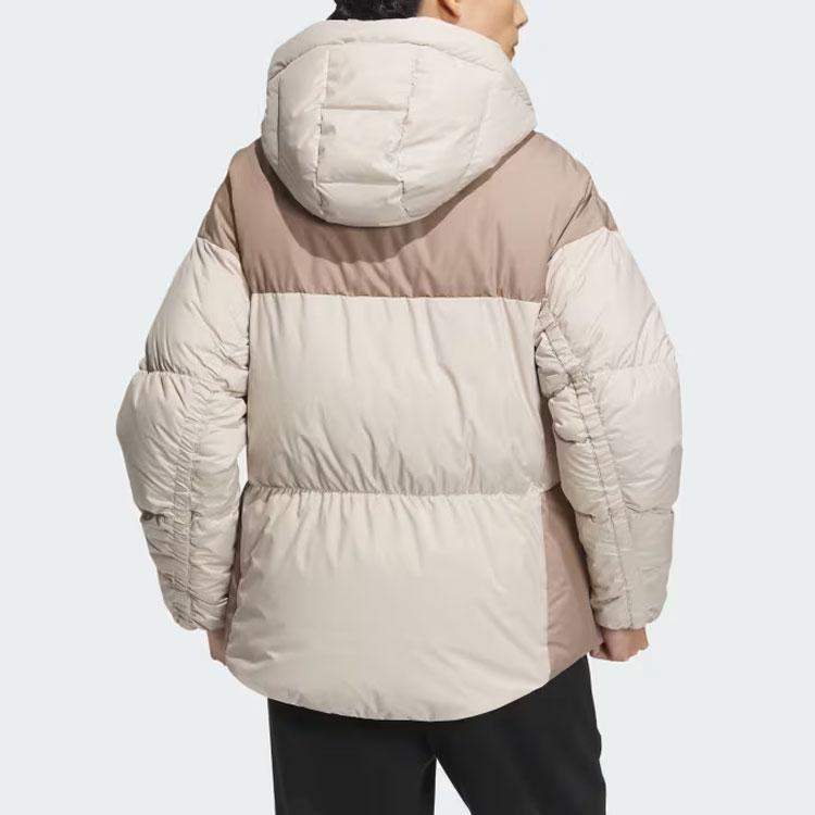 Adidas Goose Down Midweight Puffer Jacket 800 Fill Color Block Logo Long Sleeve Hooded Down Jacket Women Jacket Beige IM9847