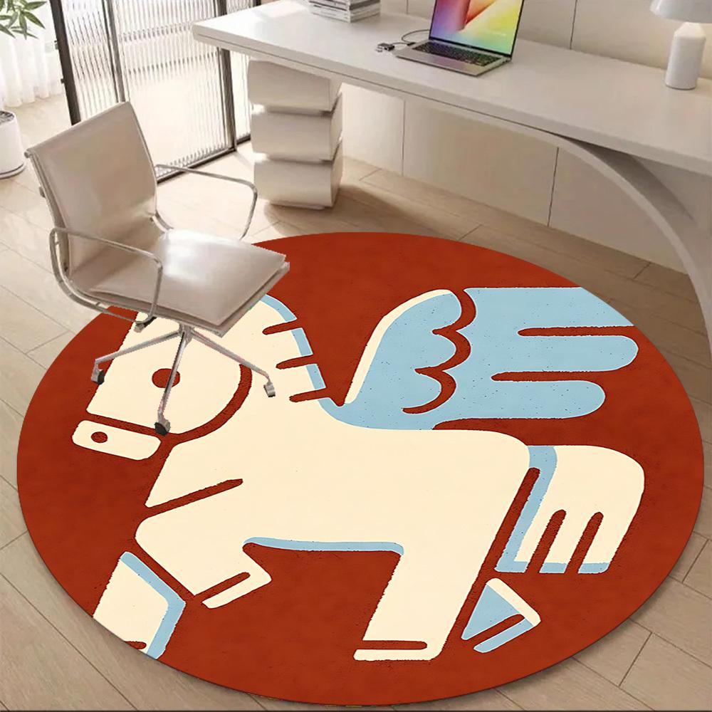1pc Pegasus Winged Horse Office Round Area Rug, Under Office Chairs Bedroom Living Room Home Decor, Room Deco