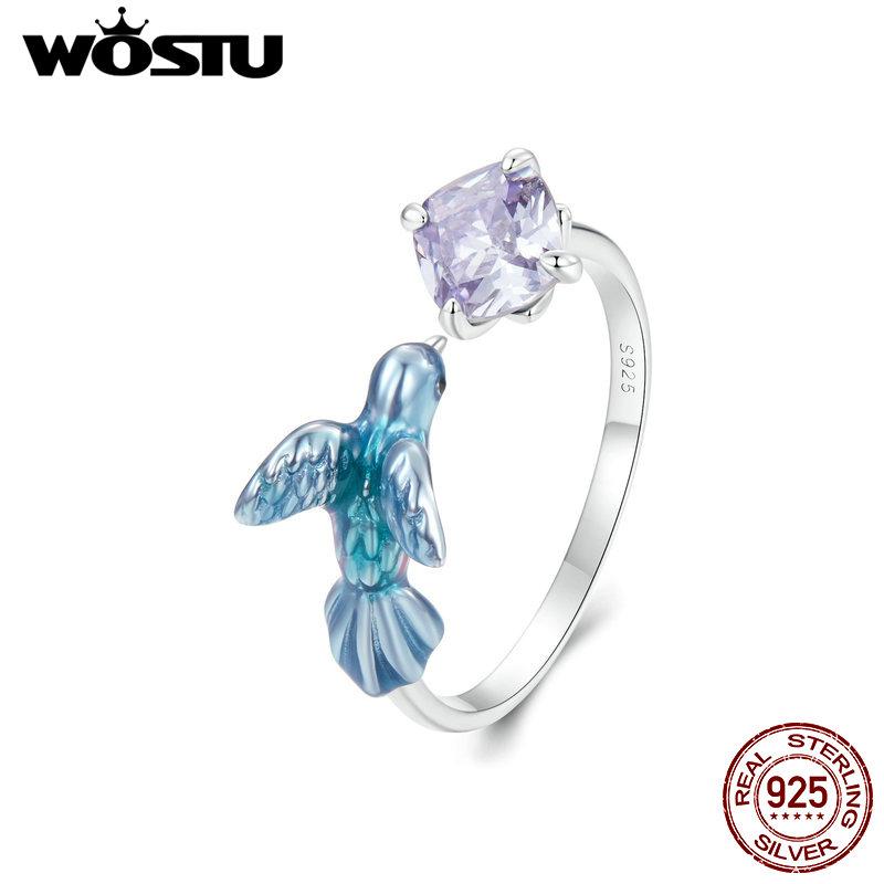 WOSTU Open Ring 925 Silver kingfisher Flower Ring for Women Girl Party Birthday Gift Fine Jewelry FNR540-E