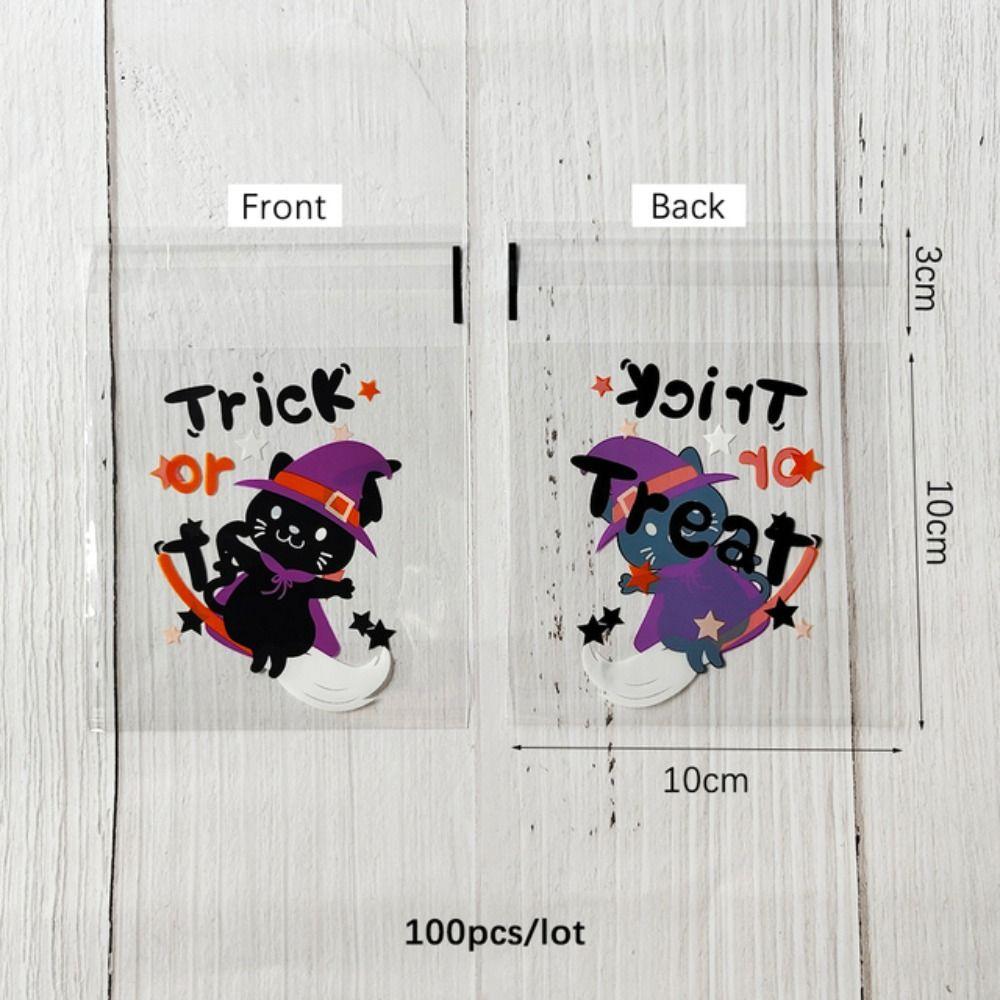 100PCS Pumpkin Halloween Plastic Candy Pouch Ghost Halloween Biscuit Gift Bag   Halloween