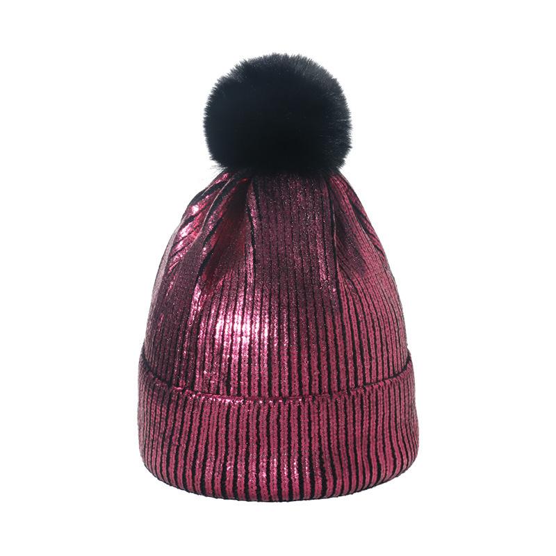 Modische dicke Herbst Winter Herren Damen Mützen Gestrickte Damen Mützen Mützen Pelz Pailletten Bling Mütze Wärmer Haube Damen Freizeitkappe
