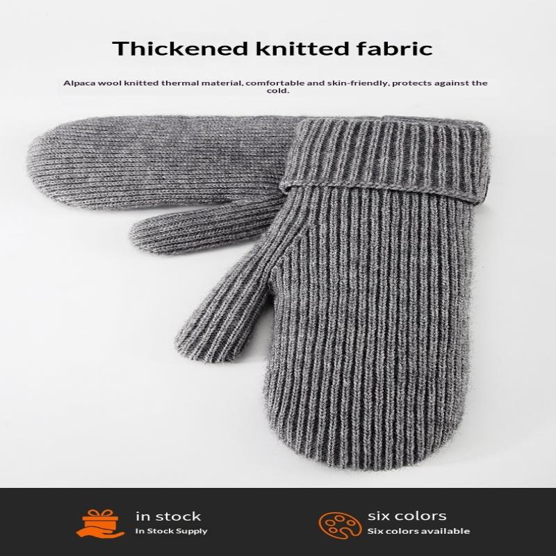 New Knitted Gloves Winter Double Layer Velvet Thickened Warm Cover Gloves Finger Gloves