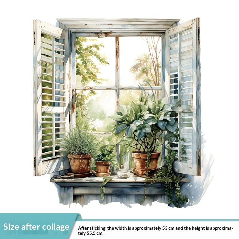 1 Stück Fenster-Landschafts-Druck PVC Flach 2D Selbstklebend Simulation Wandaufkleber Wohnzimmer Wandkunst Dekor