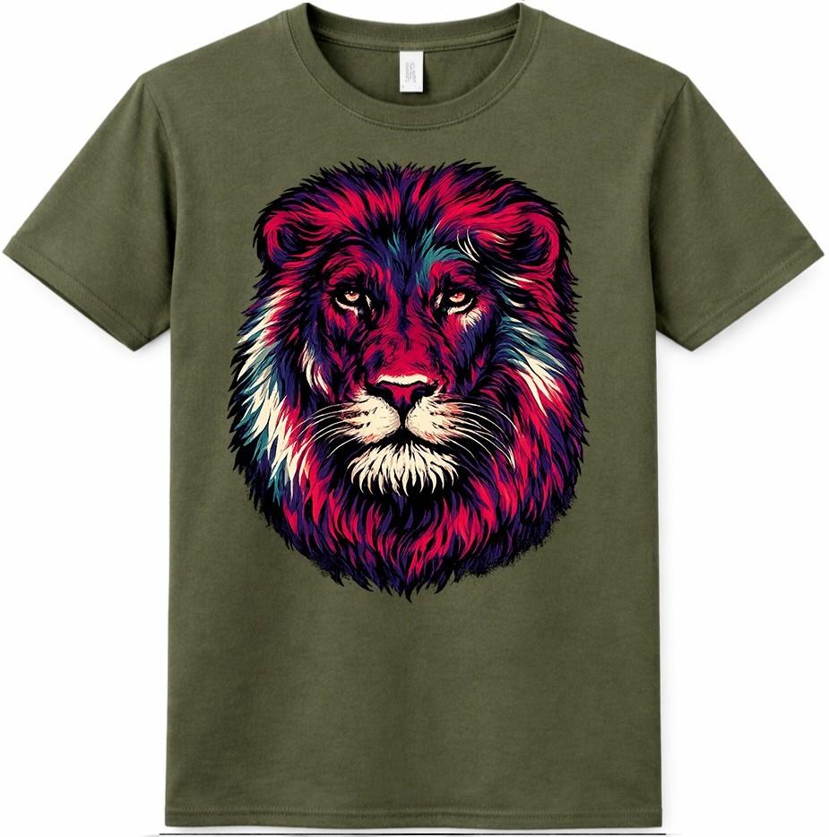 Lion Head T Shirt Colorful Wild Animal Graphic Tee Artistic Portrait Top