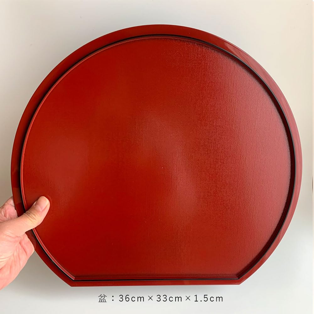 Yamaga Lacquerware Shop Half-Moon Tray (2 Pieces) and Chopsticks (2 Pairs) - Total 4-piece Set. Available In 4 Sizes. Stylish and Elegant Tray/placema