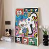 DIY 5D Diamond Art Kit Pop Art Comic Style Cat Pattern Rhinestone Canvas Painting for Modern Bedroom Living Room Wall Decor Full Drill Set