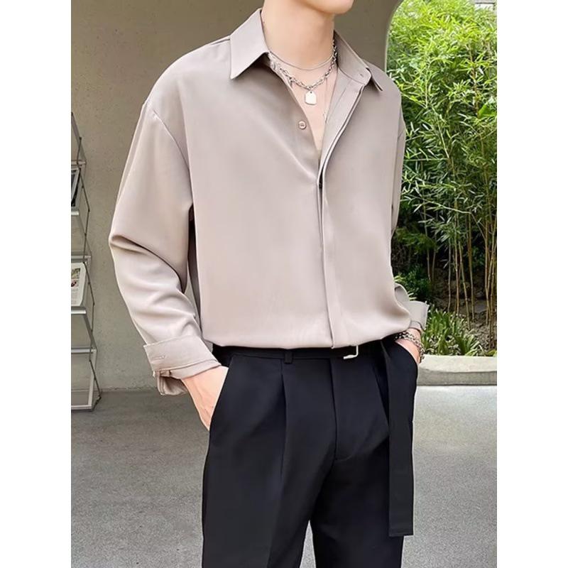 Men's Fashionable Long Sleeve Solid Color Shirt: Light, Mature Style