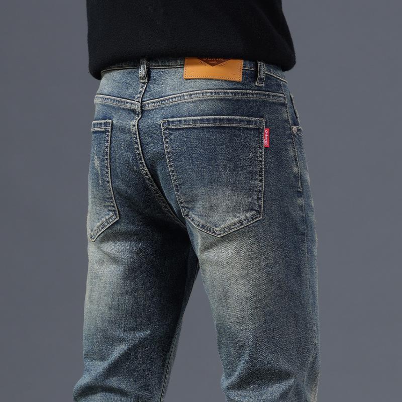 2024 Men's Nostalgic Blue Slim Cotton Jeans - Trendy, Comfortable, Straight Fit
