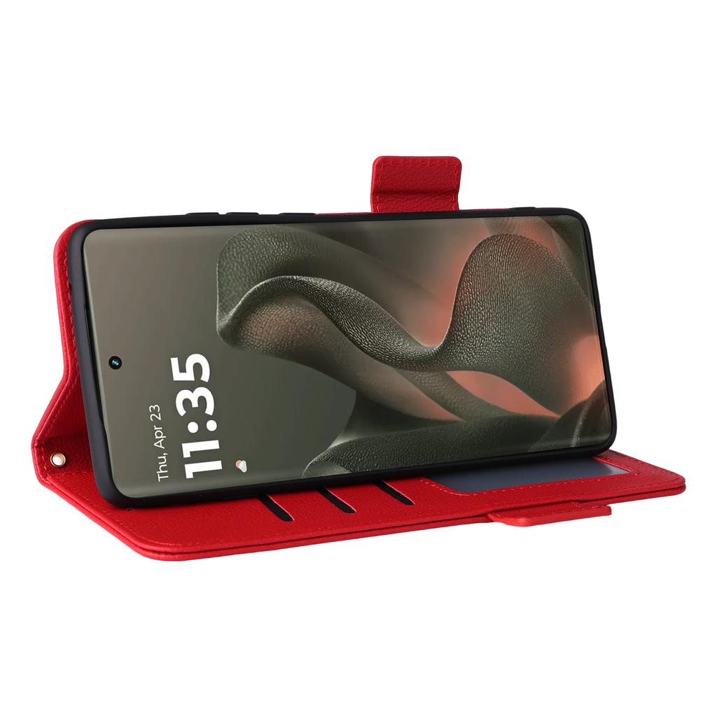 For Motorola Edge (2025) 5G/Edge (gen 6) Case with Wrist Strap Litchi Texture PU Leather Wallet Phone Cover