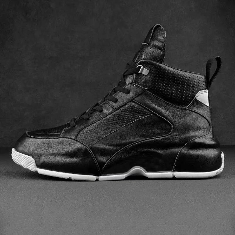 Men's High Top Sneakers Thick Soles Fashion Leather Casual Board Shoes Invisible Inner Height Increasing Non-slip Sports Shoes