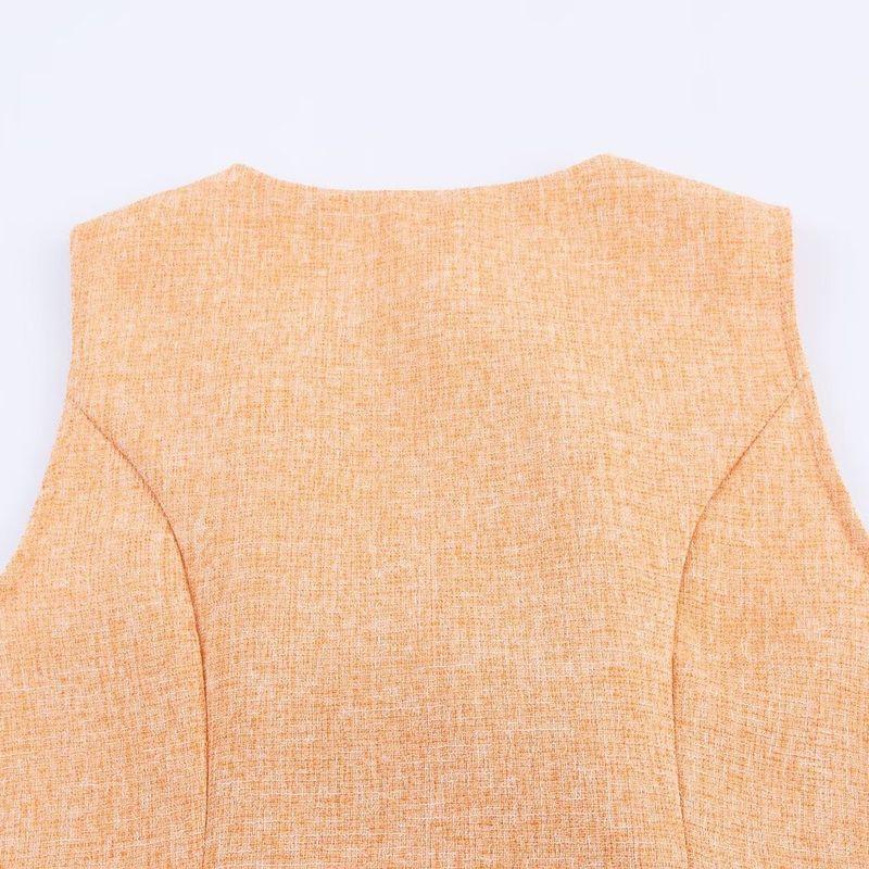 Kaslead New Women Clothes Western Style Elegant Button Decoration a Swing Sleeveless Top with Skirt Set