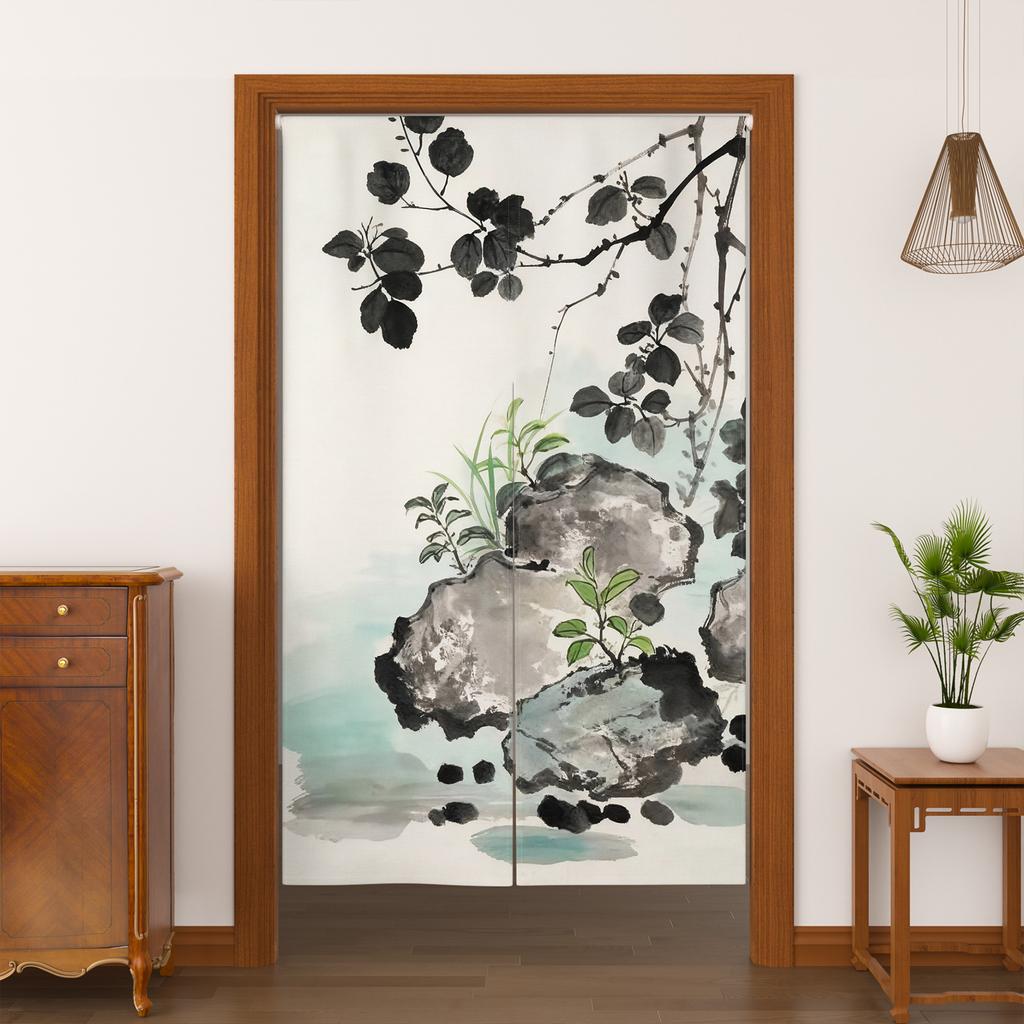 Chinese Style Noren Door Curtains Bamboo Deer Plum Blossom Bird Linen Doorway Curtains Home Decor Kitchen Entrance Half Curtains